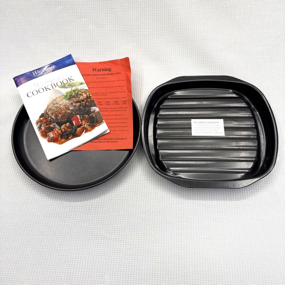 2 Waveware Microwave - 10 3/4" Round Crisping Dish + 10 1/2" Griddle Pan